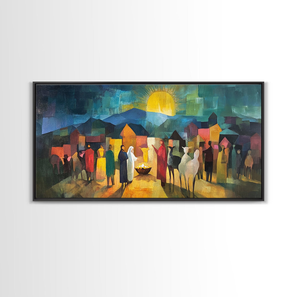 Christmas Nativity Scene Art Print - Mary, Joseph and Baby Jesus in Bethlehem Abstract Oil Painting Print