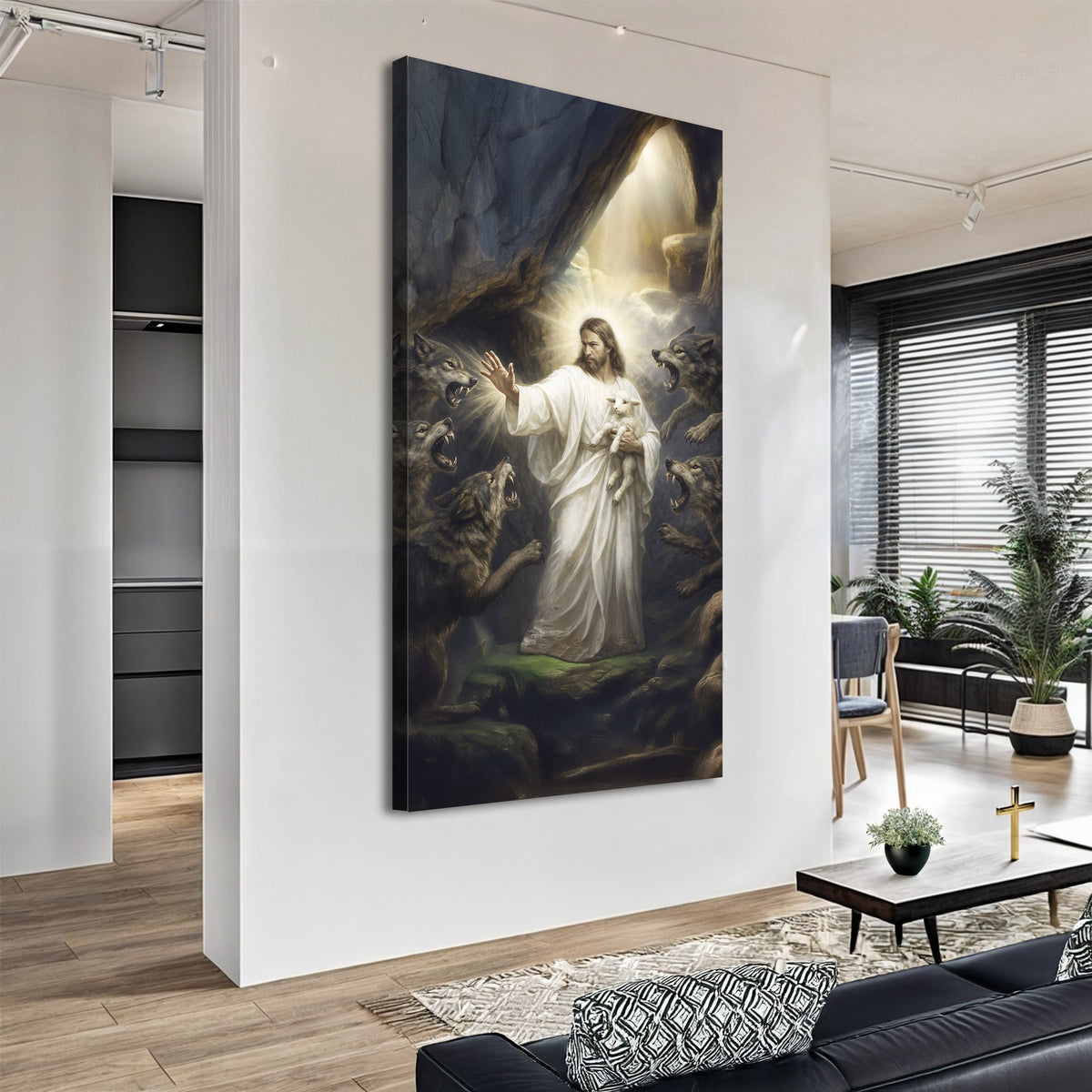 Jesus Protects The Lamb From Wolves Faith Wall Art XV