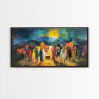 Christmas Nativity Scene Art Print - Mary, Joseph and Baby Jesus in Bethlehem Abstract Oil Painting Print