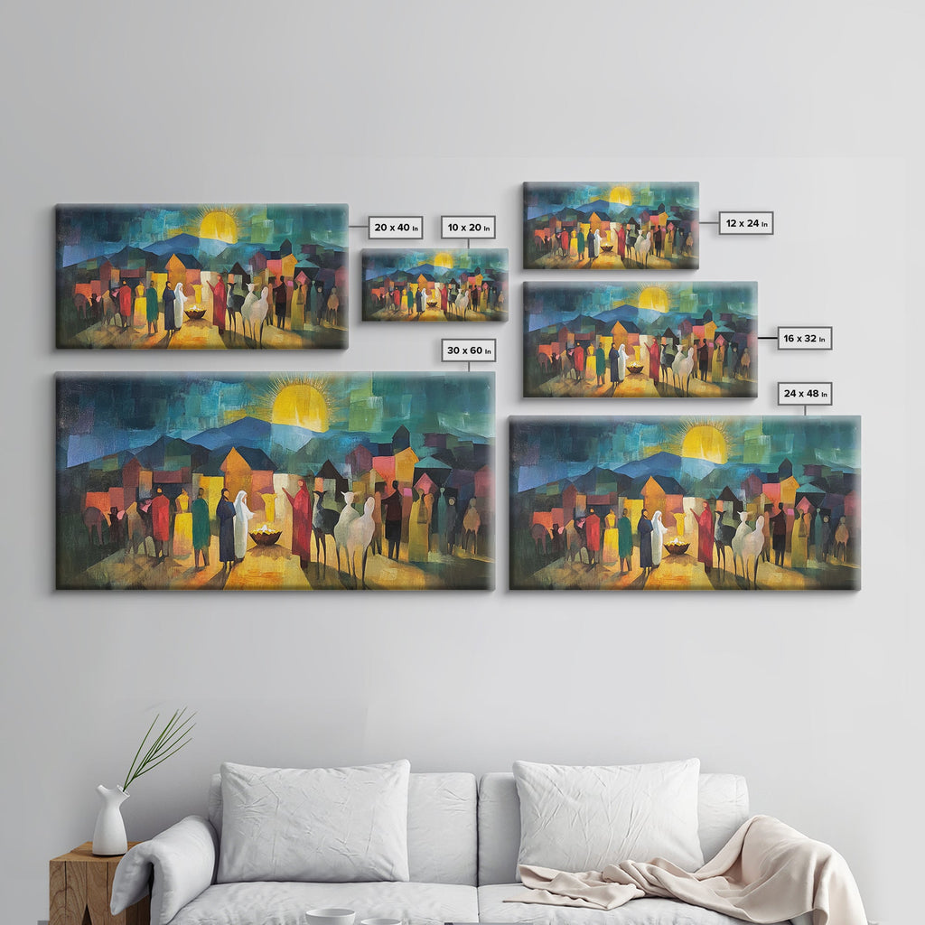 Christmas Nativity Scene Art Print - Mary, Joseph and Baby Jesus in Bethlehem Abstract Oil Painting Print