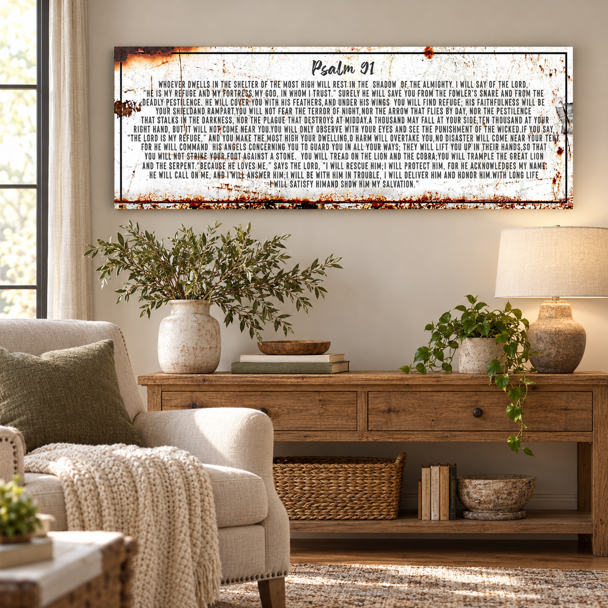 Psalm 91: He Is My Refuge – Rustic Christian Wall Art