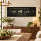Joshua 24:15 - 'We Will Serve The Lord' Sign: Elegant Black and Gold Christian Wall Art, Religious Decor for Living Room