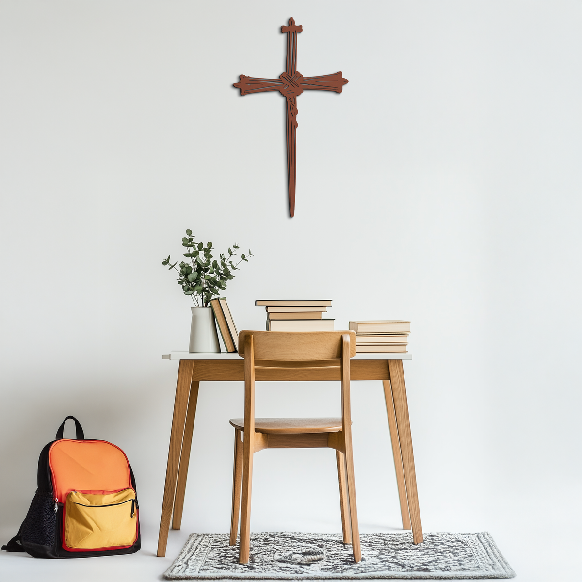 Christian Barbed Wire Cross Metal Wall Art – Religious Rustic Home Decor- KAF553