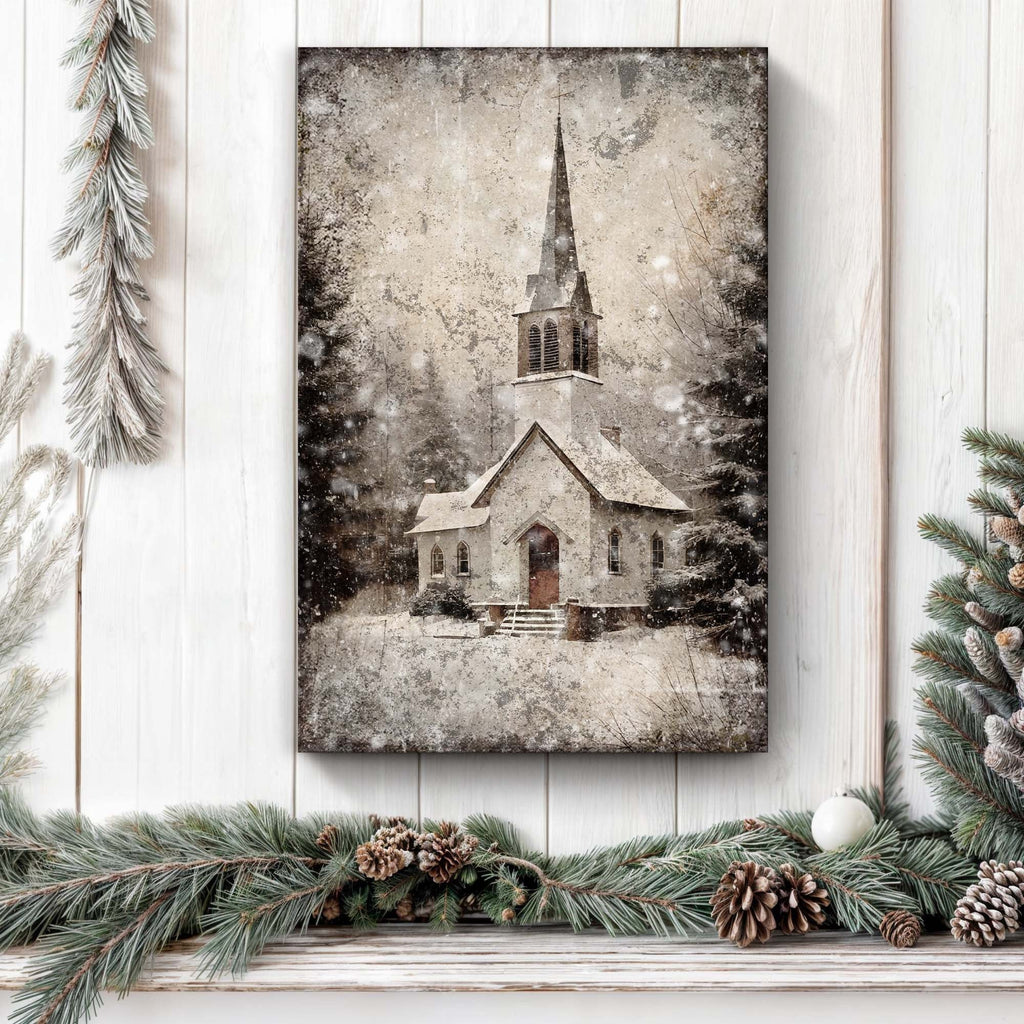 Vintage Church Christmas Wall Art
