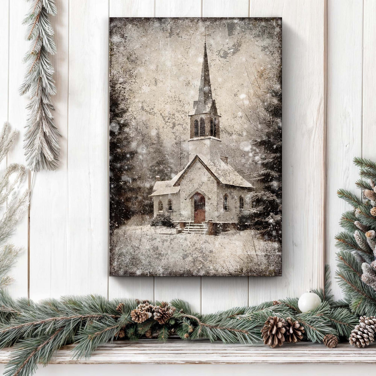 Vintage Church Christmas Wall Art