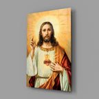 Vintage Sacred Heart Halo Jesus Glass Wall Art