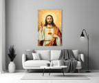 Vintage Sacred Heart Halo Jesus Glass Wall Art