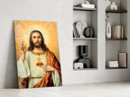 Vintage Sacred Heart Halo Jesus Glass Wall Art